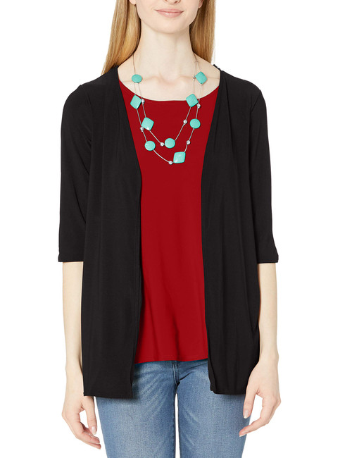 Star Vixen Women's Twofer Top with Double-Strand Necklace, Black/Red, Small