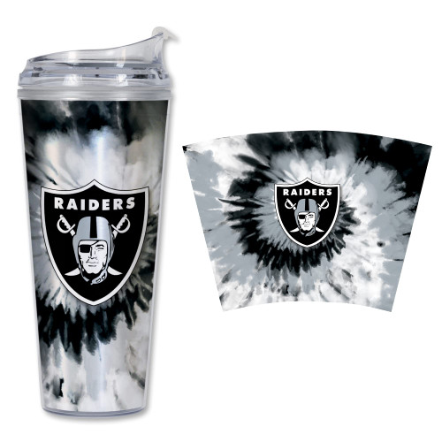 Rico Industries NFL Las Vegas Raiders Metallic Tye Dye 24oz Acrylic Tumbler with Hinged Lid