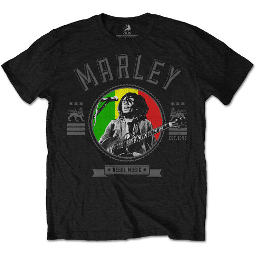 Bob Marley Men's Rebel Music Seal Slim Fit T-Shirt Large Black