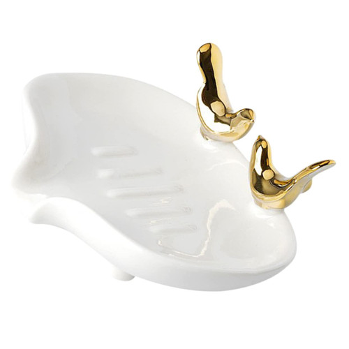 Cabilock Ceramic soap Dish Kitchen Sink Organizer Dish Sink Sponge Holder Waterfall soap Tray draining soap Container Shower soap Dish Holder Ceramics White Storage Body wash