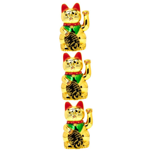 BESTOYARD 3pcs Waving Hand Lucky Cat Maneki Neko Statue Maneki Neko Figure car Dashboard Ornament Fortune cat Japanese Waving cat Moving arm Desk Topper Money Plastic Dash Board
