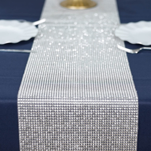 Efavormart 10"x108" Shiny Silver Crystal Rhinestone DIY Table Runner, Diamond Mesh Ribbon Bling Roll