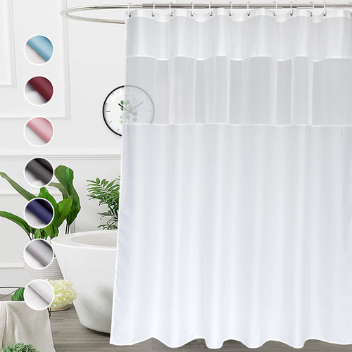 UFRIDAY Extra Long Shower Curtain 72 x 84 inch,White Fabric Shower Curtain with Mesh Window Polyester Simple Stylish Hotel Quality Cloth Shower Curtains Long 84 inch