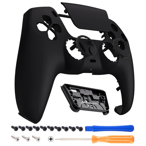 eXtremeRate Luna Redesigned Black Soft Touch Front Shell Touchpad Compatible with ps5 Controller BDM-010 BDM-020 BDM-030, DIY Replacement Housing Custom Touch Pad Cover Compatible with ps5 Controller