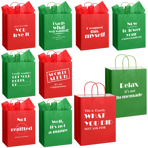 Cholemy 10 Pcs 13" Large Christmas Funny Bags Green and Red Holiday Gift Bags Bulk with Tissue Paper Reusable Paper Bags Funny Gift Wrap Xmas Bags for Holiday Present Wrapping Cholemy 10 Pcs 13" Large Christmas Funny Bags Green and Red Holiday Gift Bags Bulk with Tissue Paper Reusable Paper Bags Funny Gift Wrap Xmas Bags for Holiday Present Wrapping