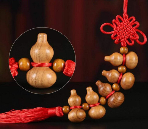 VOVOLO Traditional Chinese Knot Feng Shui Lucky Wu Lou/Hu Lu Gourd Handmade Five Hoist Gourd for Home Car Hanging Tassel Decoration,2 Sets