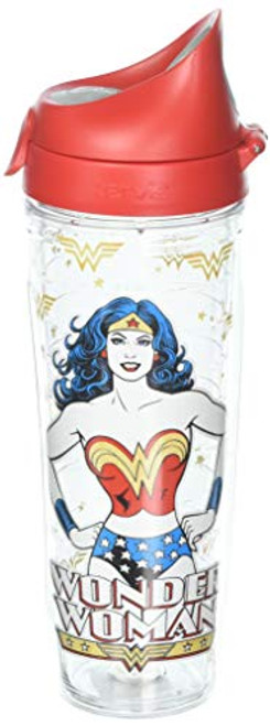 Tervis 1288127 DC Comics Woman-Wonder Mom Insulated Tumbler with Wrap and Red with Gray Lid, 24oz Water Bottle, Clear