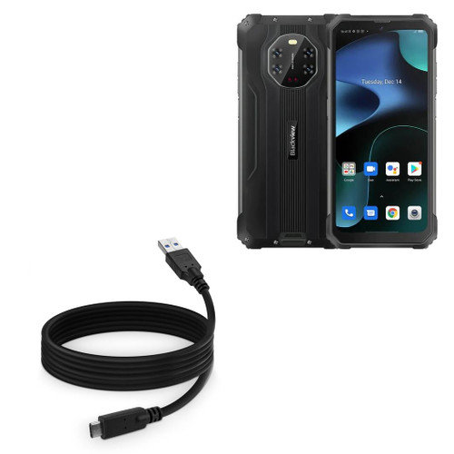 BoxWave Cable Compatible with Blackview BV8800 - DirectSync - USB 3.0 A to USB 3.1 Type C, USB C Charge and Sync Cable - 6ft - Black