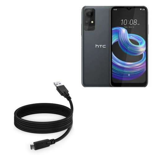 BoxWave Cable Compatible with HTC Wildfire E2 Play - DirectSync - USB 3.0 A to USB 3.1 Type C, USB C Charge and Sync Cable - 6ft - Black