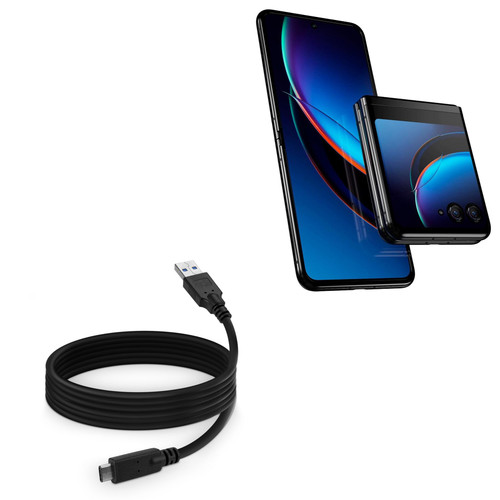 BoxWave Cable Compatible with Motorola RAZR+ - DirectSync - USB 3.0 A to USB 3.1 Type C, USB C Charge and Sync Cable - 6ft - Black