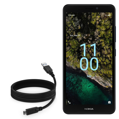 BoxWave Cable Compatible with Nokia C100 - DirectSync - USB 3.0 A to USB 3.1 Type C, USB C Charge and Sync Cable - 6ft - Black