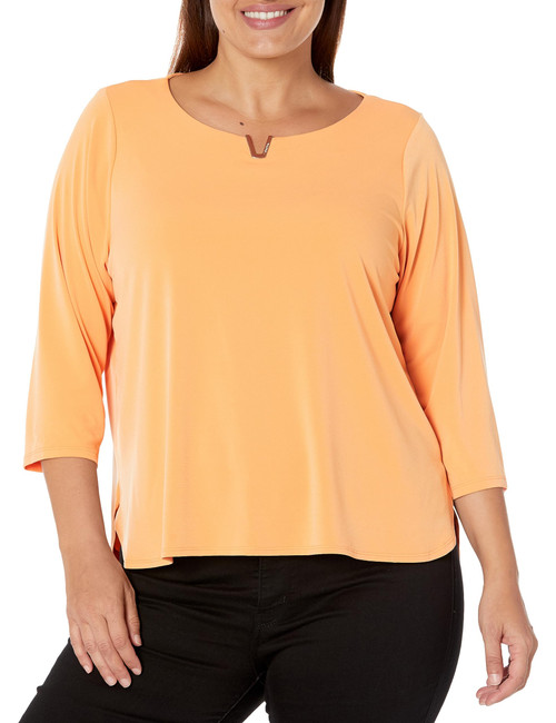 Calvin Klein Women's Plus Longsleeve 3/4th Sleeve Knit, Cantaloupe, 3X