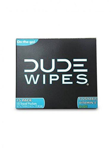 Dude Wipes Travel Packets Flushable Single Wipes for Travel, Unscented with Vitamin-E & Aloe, 100% Biodegradable - One 15 Count Package