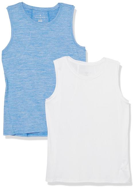 Danskin Women's Essential Breathe 2 Pack Tank, White/Palace Blue, X-Large