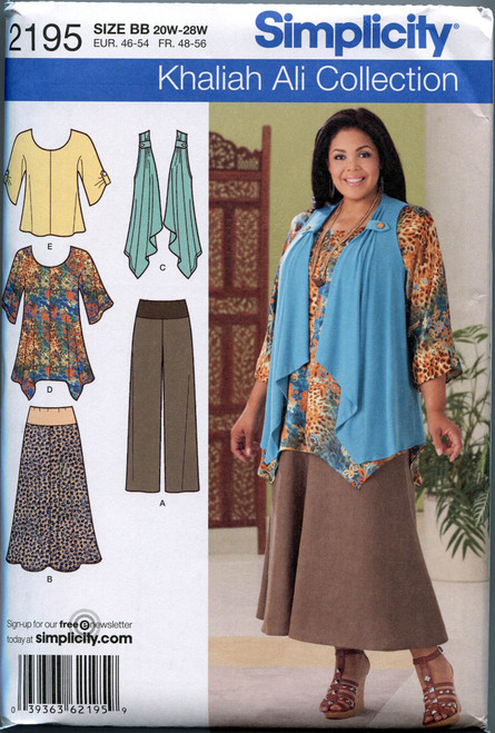 Simplicity Khaliah Ali Collection Pattern 2195 Women's Tunic or Top, Pants, Skirt and Knit Vest Sizes 20W-28W