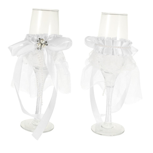 BESPORTBLE 1 Pair Wedding Goblet Wedding Flute Bride and Groom Wine Glasses Wedding Wine Glass Couples Gifts Wedding Flutes Bride Gifts Mesh Wedding Dress Lovers Toast Glass White