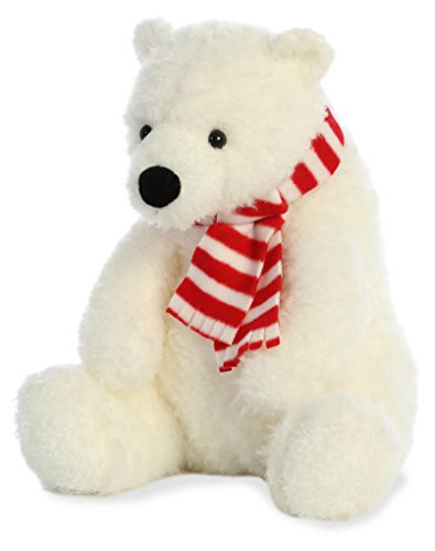 Aurora World  18" Iceberg Bear with Candy Cane Scarf, White, Red