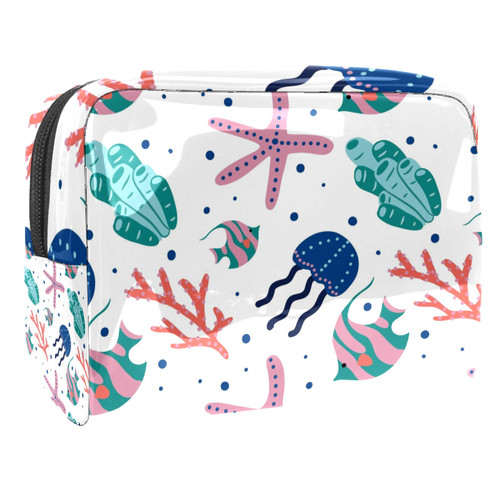 Portable Makeup Bag with Zipper Travel Toiletry Bag for Women Handy Storage Cosmetic Pouch Coral Starfish Sea Weed Pattern Portable Makeup Bag with Zipper Travel Toiletry Bag for Women Handy Storage Cosmetic Pouch Coral Starfish Sea Weed Pattern