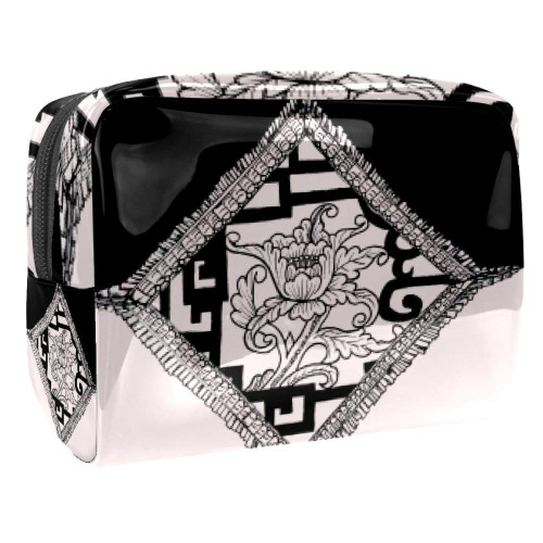 Portable Makeup Bag with Zipper Travel Toiletry Bag for Women Handy Storage Cosmetic Pouch Symmetrical Pattern Portable Makeup Bag with Zipper Travel Toiletry Bag for Women Handy Storage Cosmetic Pouch Symmetrical Pattern