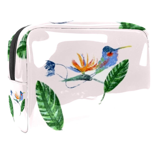 Portable Makeup Bag with Zipper Travel Toiletry Bag for Women Handy Storage Cosmetic Pouch Dancing Leaves