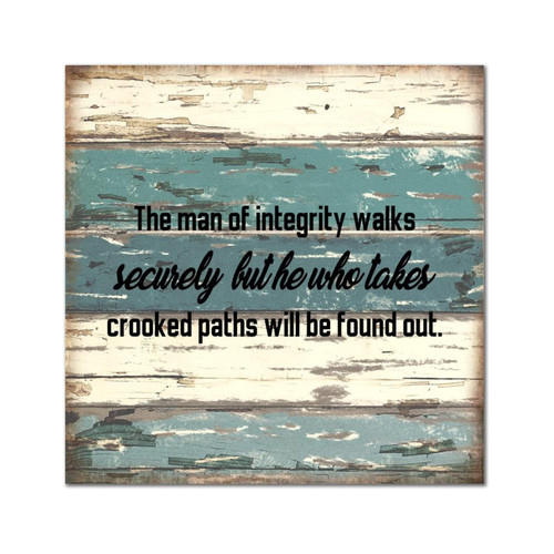 SILYHEART The Man of Integrity Walks Securely Framed Wooden Signs Wood Wall Art Retro Quote Saying Wall Decor Farmhouse Rustic Wooden for Office Bedroom Living Room Home 8x8in