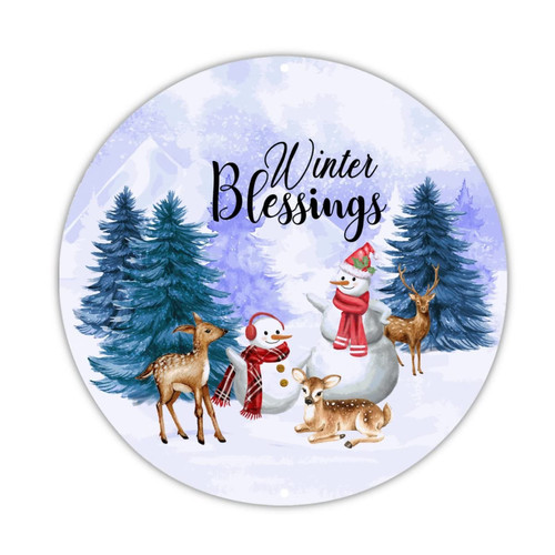 Welcome Sign Winter Blessings Round Metal Sign Christmas Snowman Deer Let It Snow Sign Christmas Is Coming Wall Home Decor Sign For Bar Cafe Garden Bedroom Office Hotel 9x9in