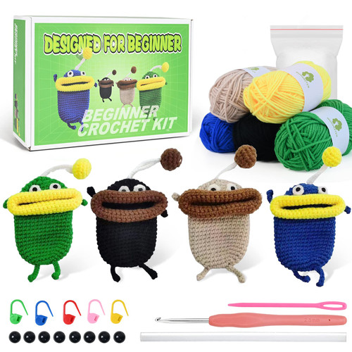 WUHANZTEN Crochet Kit for Beginners Adults, Beginner Crochet Kits for Kids Starter - 4Pcs Crochet Animal Kit, Crocheting Knitting Kit with Step-by-Step Video Tutorials and Enough Yarns
