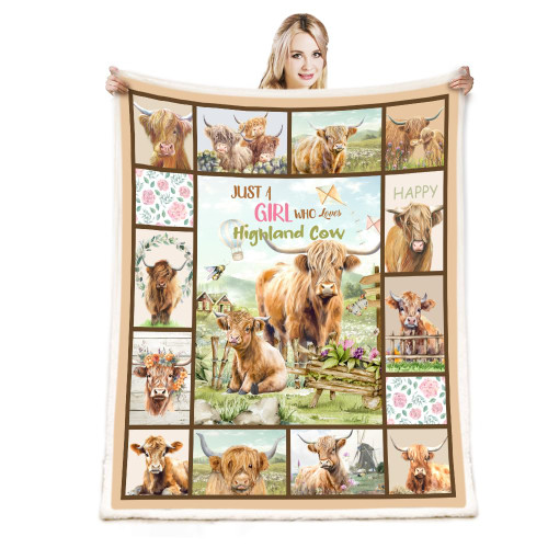 Highland Cow Print Blanket and Throws Cute Farm Animal Cow Gifts Throw Blankets Soft Cozy Plush Warm Bedding Blanket for Girls Kids Adults Couch Travel