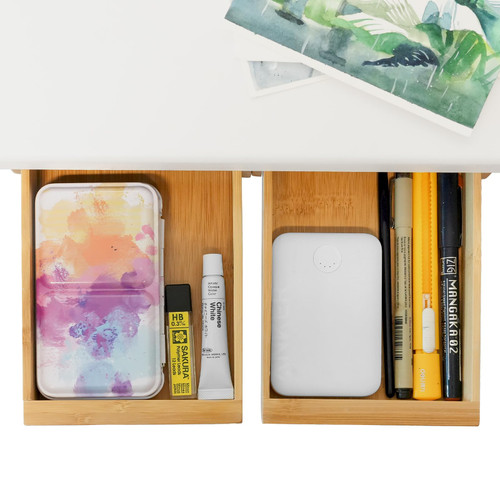 ROCDEER 2 Pack Under Desk Drawer Bamboo, Slide Out Desk Drawer Attachment, Self-Adhesive Under Desk Storage for Organizer, Hidden Desktop Pen Holder for Office?Home