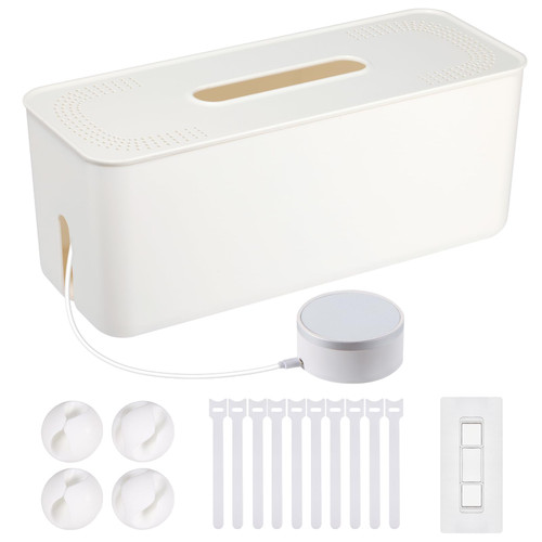 Cable Management Box - Newest Wall Mount Cord Organizer Box for Power Strips, Chargers, TV Computer Wire, Surge Protector Cord Hider Box: Cable Organizer Box for Home & Office - White