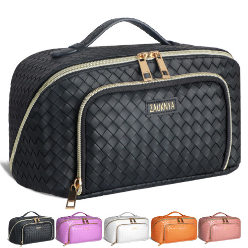ZAUKNYA Travel Makeup Bag - Cosmetic Bag, Makeup Bag for Women Waterproof Portable Open Flat with Divider and Handle Large Capacity Travel Cosmetic Bag Toiletries Make Up Bag Organizer(Black) ZAUKNYA Travel Makeup Bag - Cosmetic Bag, Makeup Bag for Women Waterproof Portable Open Flat with Divider and Handle Large Capacity Travel Cosmetic Bag Toiletries Make Up Bag Organizer(Black)
