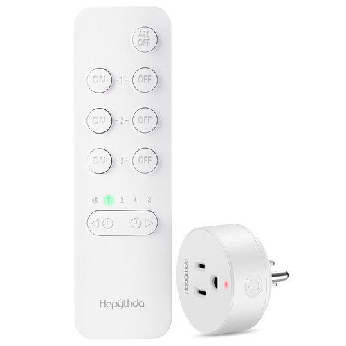 HAPYTHDA Remote Control Outlet with Countdown Function, 15A/1500W, 500 Feet RF Range Remote Light Switch, No Wiring Needed Wireless Remote Outlet for Small Electrical Appliance, with Anti-Surge 4000V