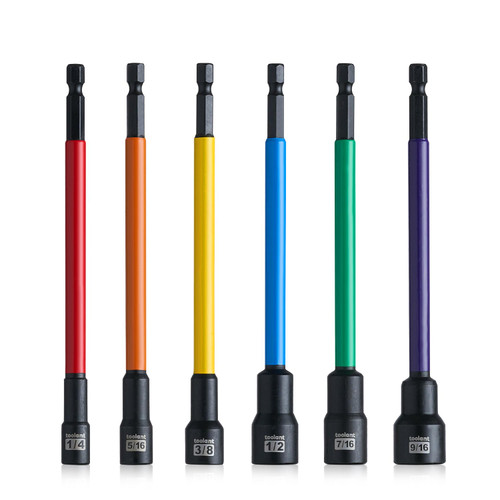 toolant Extra Long Nut Driver Bit Set, 6PCS SAE/Metric Magnetic Nut Driver Set 1/4''~9/16'' Nut Driver, 1/4'' Quick Change