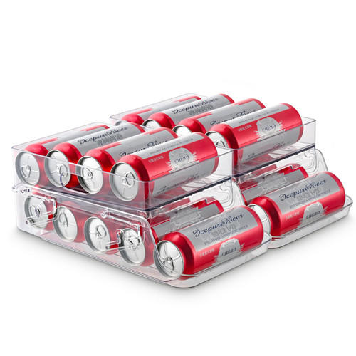 2 Packs Rolling Soda Can Dispenser for Refrigerator, Soda Can Organzier, 2-Layer Beverage Holder for Fridge, Beverage Soda Can Storage Organizer, Fridge Can Drink Holder, Fit for Long Skinnky Cans