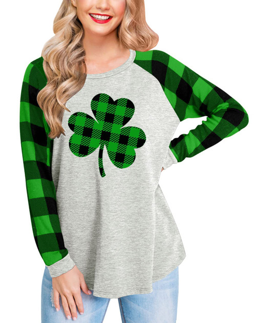 For G and PL Womens Saint Patrick's Day Shirt Irish Raglan Cotton Long Sleeve Green Plaid Clover Tops Shamrock L For G and PL Womens Saint Patrick's Day Shirt Irish Raglan Cotton Long Sleeve Green Plaid Clover Tops Shamrock L