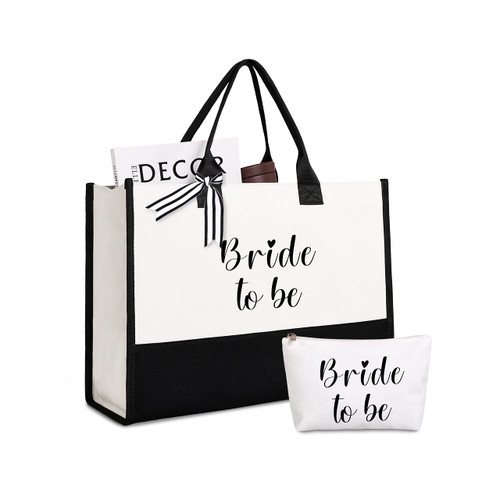 Lamyba Bride to Be Bag, Bride Canvas Tote Bag Wedding Engagement Proposal Bridal Shower Bachelorette Party Gift for Bride to Be Fiancee, Newly Engaged Gift