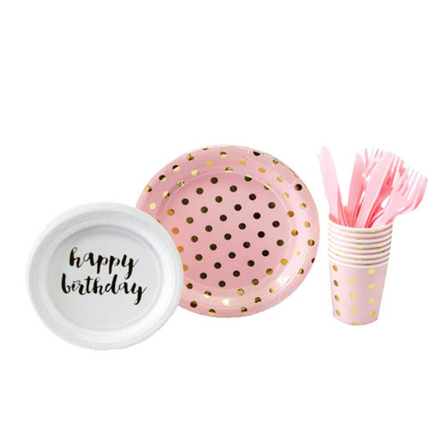 40 Pcs Disposable Cutlery Disposable Party Tools kit kit Disposable Party Supplies Pink Party Tableware dot Paper Plate Girl