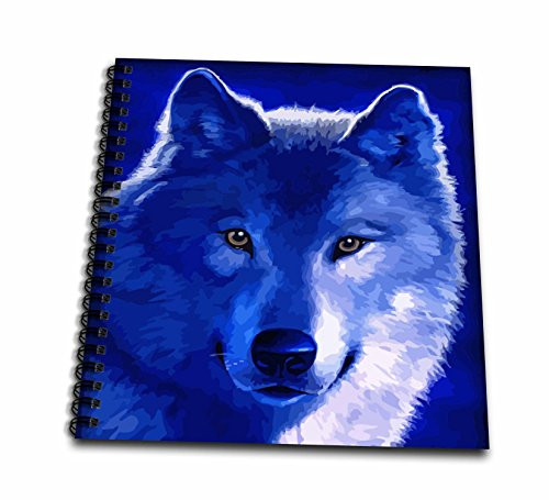 3dRose db_18916_1 Wolf Drawing Book, 8 by 8-Inch, Blue