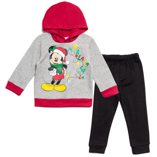 Disney Mickey Mouse Christmas Toddler Boys Fleece Pullover Hoodie and Pants Outfit Set Gray/Black 2T