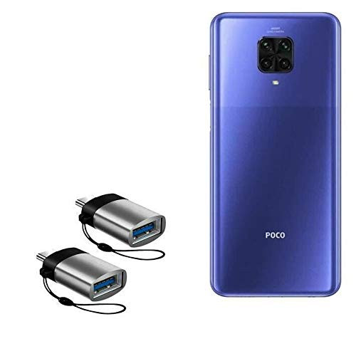 BoxWave Cable Compatible with Poco M2 - USB-C to A PortChanger (2-Pack), USB Type-C OTG USB Portable Keychain - Slate Black