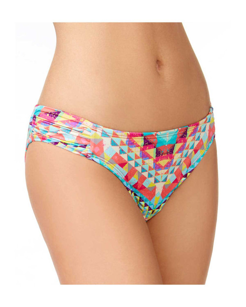 Bar III Womens Printed Ruched Swim Bottom Separates Pink L