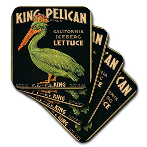3dRose CST_171131_3 King Pelican Iceberg Lettuce with a Green Pelican Wearing a Crown Ceramic Tile Coaster (Set of 4)