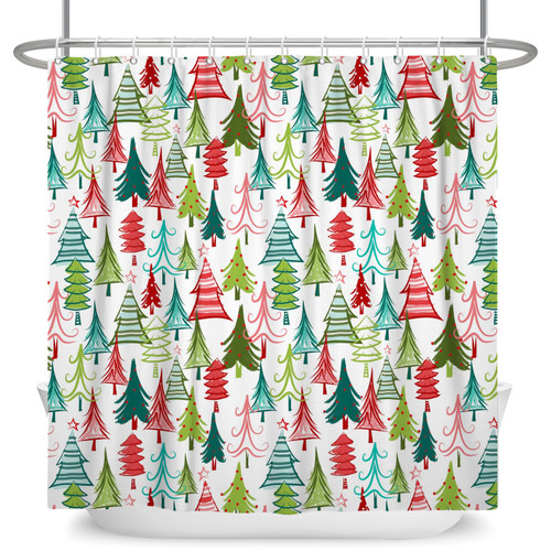 Christmas Shower Curtain Xmas Tree Red Green Buffalo Check Plaid Shower Curtain Winter Snowflake Pattern Shower Curtain for Bathroom Decor Washable Durable Fabric Bathroom Curtains 72x72 Inches
