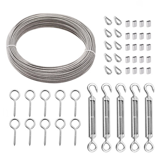 mankk 1/16" Turnbuckle Wire Tensioner Kit Heavy Turnbuckle Cable Railing Kit with 115ft Wire Rope,M5 Hook and Eye Turnbuckle Kit,and Aluminum Crimping Loop Sleeves and Stainless Steel Thimble