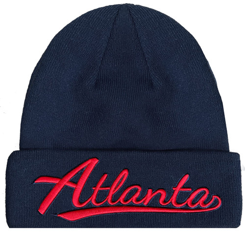 Atlanta 3D Embroidery Classic Cuffed Knit Hat Beanie Toque Skull Cap - Navy OneSize