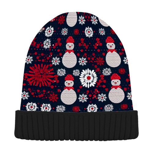 Christmas Snowflakes Snowmen Beanie Hat for Men Women Beanie Winter Hat Skull Cap Winter Soft Knit Beanie Hat for Men Multi