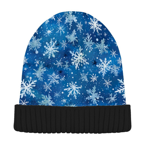 Snowflakes Blue Christmas Winter Beanie Hat for Men Women Beanie Winter Hat Warm Ski Hats Soft Beanie Hat for Women