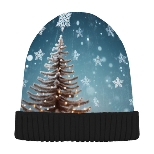 Christmas Winter Tree Snowflakes Beanie Hat for Men Women Beanie Winter Hat Skull Cap Winter Knit Hat Cap for Men Multi