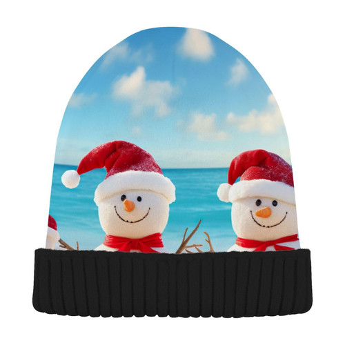 Snowman Winter Sand Christmas Beanie Hat for Men Women Beanie Winter Hat Winter Warm Knit Hats Cap Skull Ski Cap for Winter