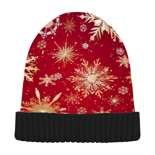 Red Christmas Snowflakes Winter Beanie Hat for Men Women Beanie Winter Hat Cuffed Skull Cap Winter Knit Hat for Christmas